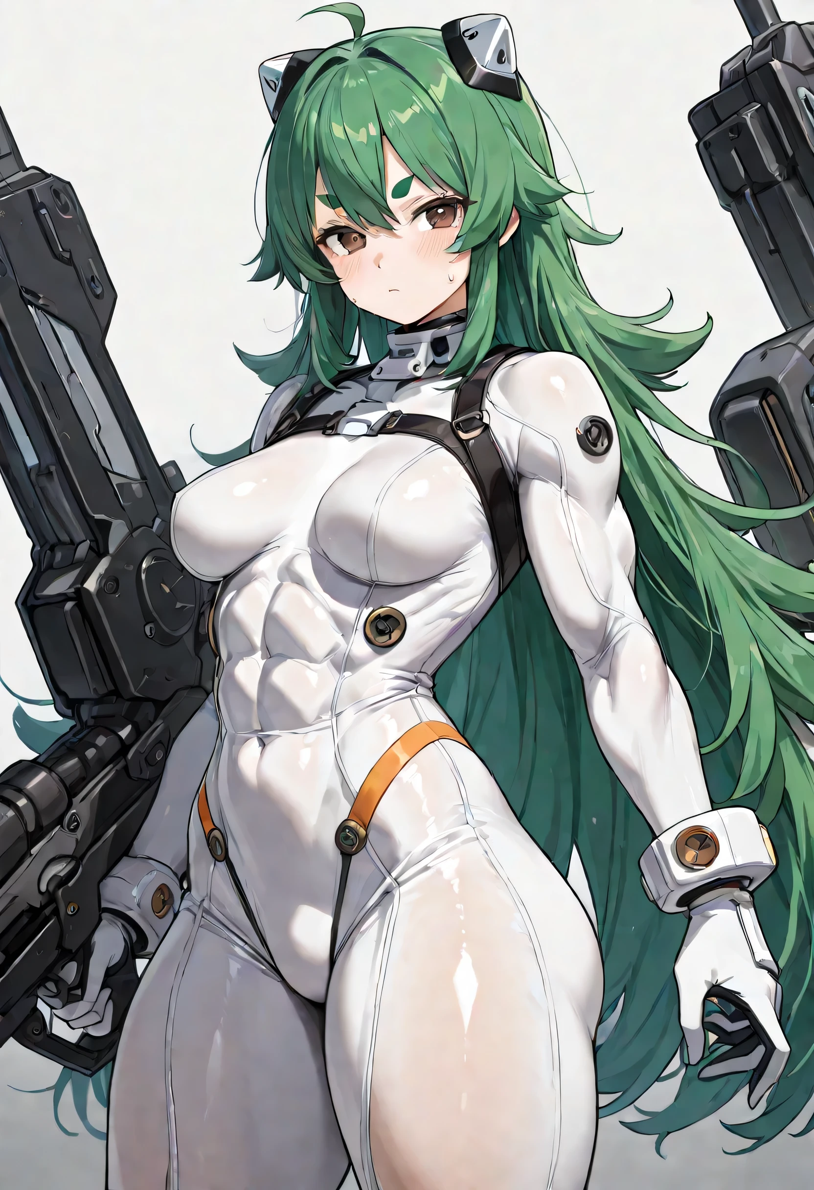 1girl, green hair, green eyes, big boobs, glasses, laboratory, lab coat, toxic, serum, gold armor, blinking, sparkling, green liquid, butt