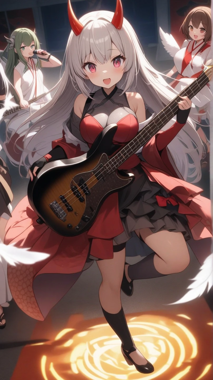 sehele style, <lora:sehele:0.4>, (((full body view))), satyrcpt, satyr, horns, (legfur:1.8), animal ears, (hooves), <lora:satyr_cpt_v01:0.7>, (((rock girl))), holding a guitar, 8k, 16k, trending on pixiv, fanbox, skeb, masterpiece, detailed face, digital painting,