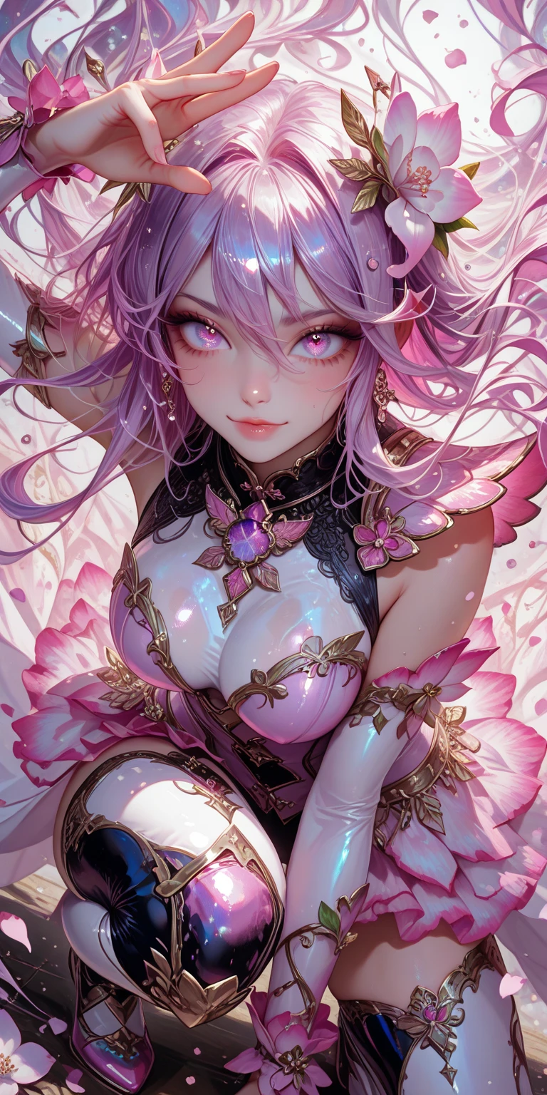 (best quality), (masterpiece), (1girl), kanroji_mitsuri, Kanroji Mitsuri from Demon Slayer, pink and green hair, big breast, Kanroji costume, Mitsuri, Demon Slayer Uniform, Gradient Hair