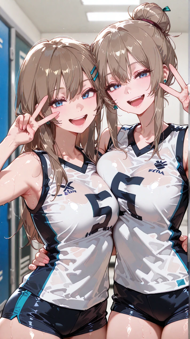 , ( 5 milf idol girls alongside ), comic magazine cover, multiple girls, 18-years old, Looking afar, Stadium fields and tracks,leotard,running,runway, (sportswear combination leotard:1.4), , (Big breasts), Black hair, Blonde hair, Beige hair, (glad:1.3), ( Tuck Up Sportswear:1.7 ),(highleg leotard:1.7 ), Even before shooting,sweat,wet,