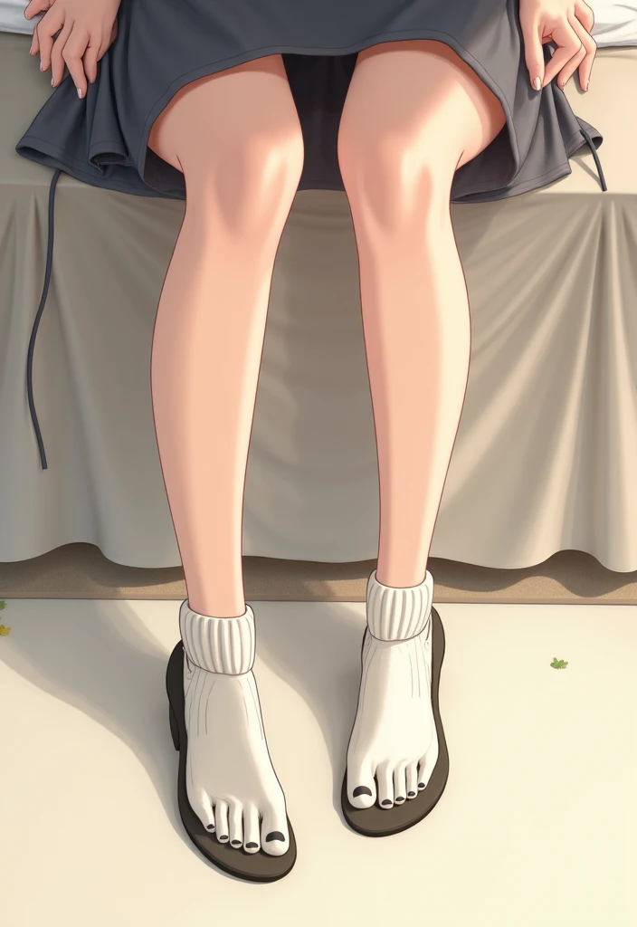 Like○, 1 girl, S○le○, looking at the viewer, ○Nib, blue eyes, shirt, black hair, hair decoration, hold the, Remember, Jacket, white shirt, ○Pen accessories, Sha○zu, Fucking, socks, hair clip, :○, ○pen Jacket, eyelash, black Fucking, blue Jacket,mini skirt、white knee socks、masterpiece, highest quality, free, feet, Foot Focus, from below, looking at the viewer, Boot sole,