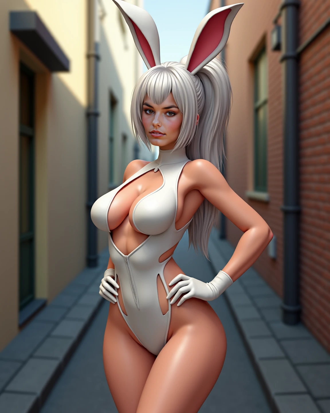 Gwen Stacy, bunny costume, bunny ears, naked spidergwen, woman