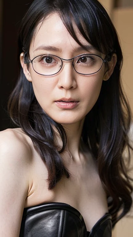 ((Highest quality, 8K, Ultra high definition)), ((masterpiece: 1.3)), (Perfect appearance), (Photorealism: 1.6), (JMA), (TI), (Portrait of a Japanese mature woman), (Japanese mature woman standing at the door), (Blurred Background: 1.8), ((A naked woman standing in the center of the screen)), ((Realistic skin texture)), (Fine lines all over the skin), (Dull skin), (Facial wrinkles), (Wrinkles around the eyes), double eyelid, Tear bags under the eyelids, (Metal Frame Glasses), (Short bangs), (Long Hair), (Disheveled Hair), (Slim body), (Small breasts, Flat Chest), (Small breasts), (Flaky, saggy breasts: 1.4), (Manicured pubic hair), (Four numbers on the upper body),