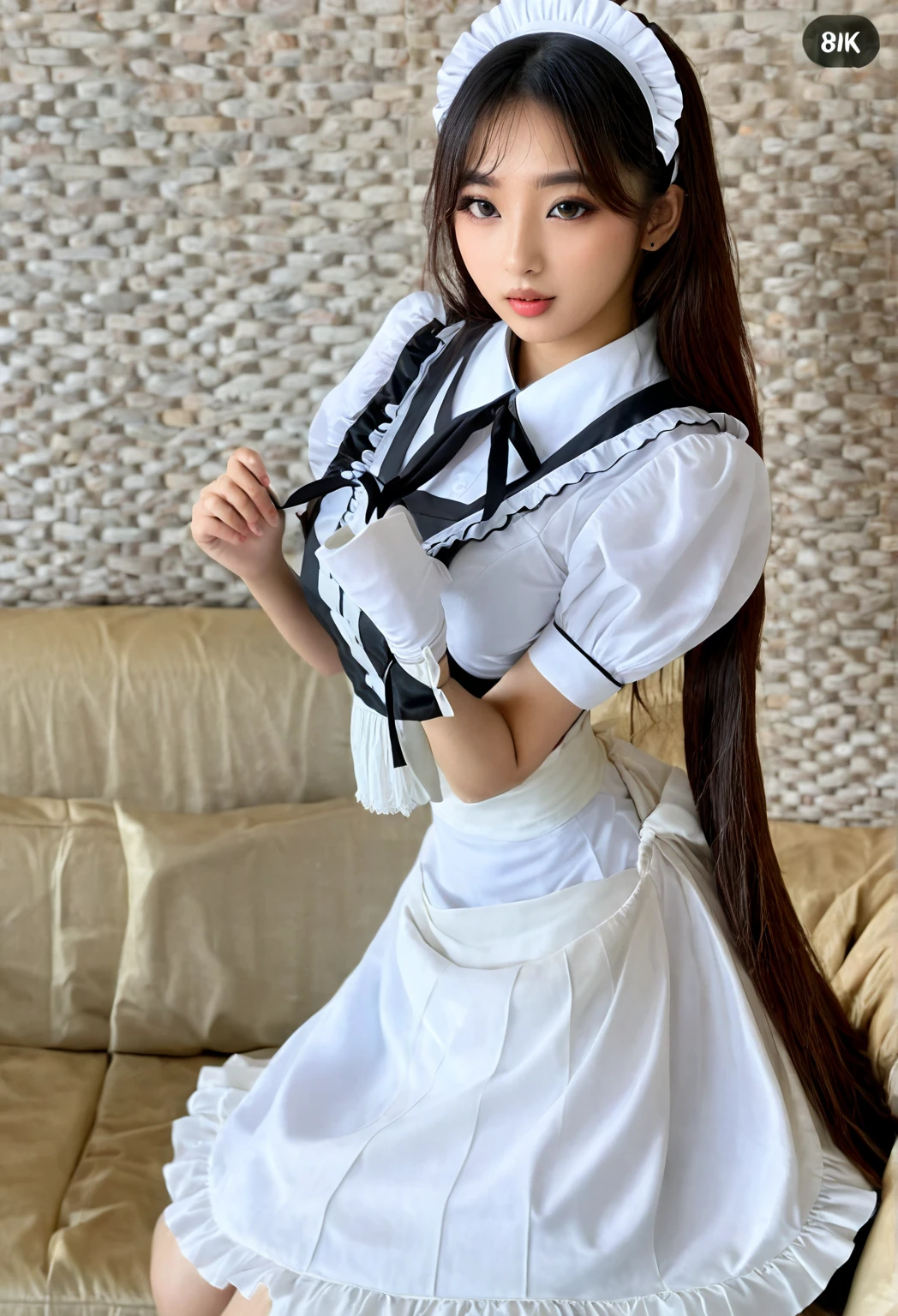 Golden nurse uniform,humongous breats,extremely long hair,knee long socks,miniskirt 
