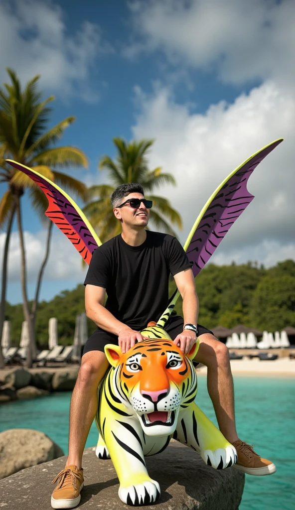 buff dude in pool party selfie with fairy wings