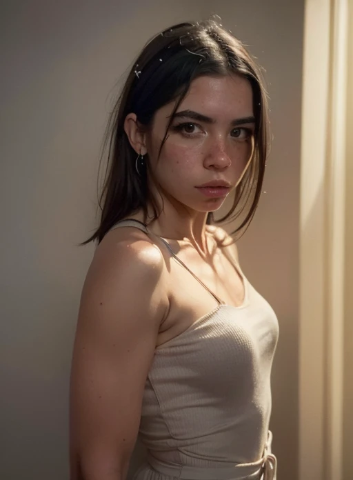 (Masterpiece), (Best Quality), (Super Detail), (disheveled Hair), (Illustration), (One Girl), (Fashionable Clothes), Standing, Fashion Model, (Interview), Finely Beautiful Eyes, Delicate Beautiful Face, Floating, (High Saturation), (Colorful Splash), Colorful Bubble, (Shine), Ponytail, white long Hair, Bangs, Floating Hairs, (Shining), Best Lighting, Best Shadows, sexy, (Floral Sundress), cross necklace, living room