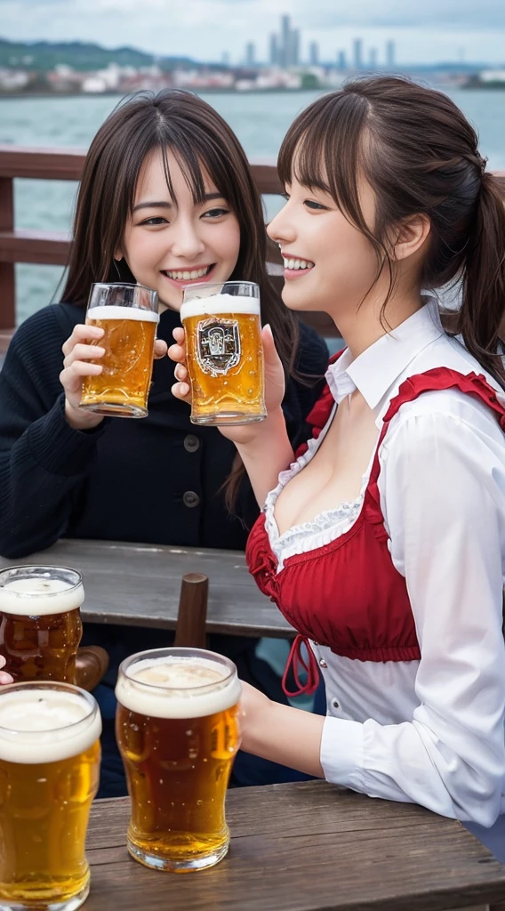 nipples exposed　Huge breasts　Oktoberfest　Traditional costumes　Holding a beer mug with both hands　A Japanese Lady　infp young woman　cleavage of the breast　beautiful thigh　Expose nipple