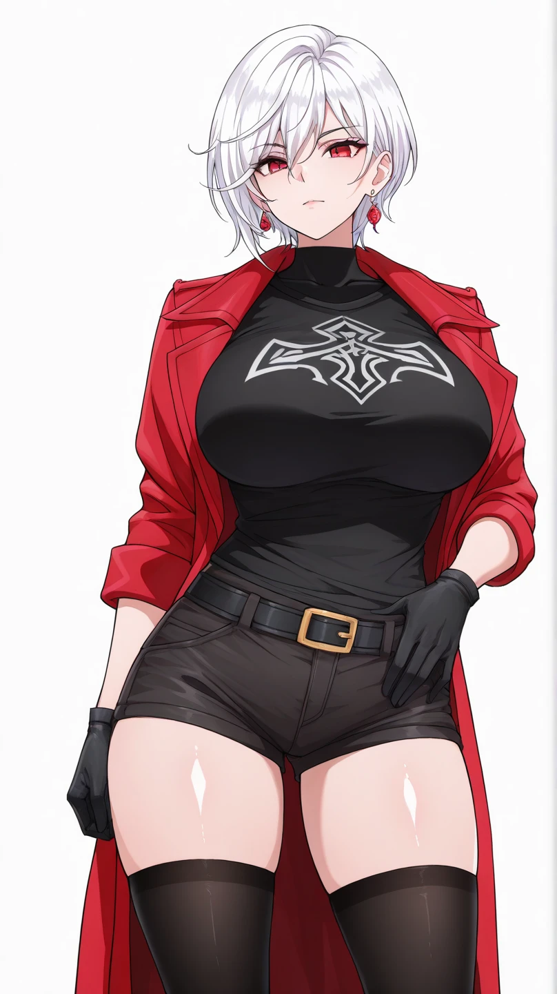 source_anime, rating_explicit, score_9, score_8_up, score_7_up, goth, gothic, short_hair, looking at viewer, crop top, skirt, thighhighs, black clotges, hellsing, goth girl, ikuchan, smirk, green eyes, smirk, standing, indoors, portrait, masterpiece, face focus, multicolored_hair, black_hair, tomboy