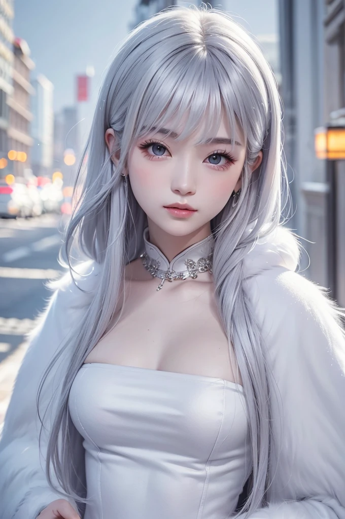 Close-up of woman with white hair and white mask、beautiful character painting、guweiz、Guweiz style artwork、white haired god、Jan J、epic exquisite character art、Stunning character art、Fanchy、Uzunsifan、guweiz from pixiv art station,Faces of reality,Real people,Photo Quality,Images of real people captured by a camera,Shoot from the waist up,Live-action feeling,Fairly light clothing,see-through underware,A thin costume made of cotton that shows the skin underneath.,