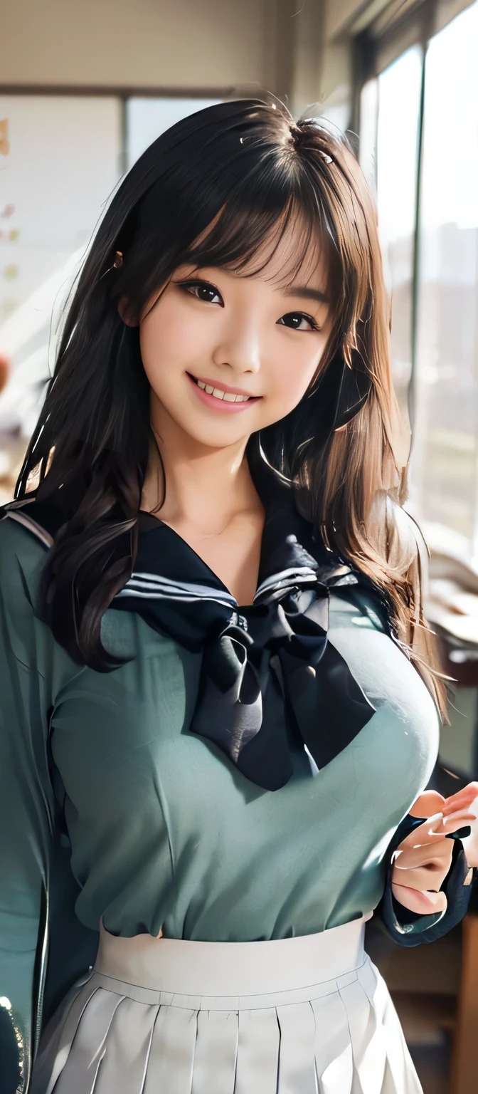 (top-quality、masutepiece、超A high resolution)、(Looking at the camera、Kamimei:1.2、a smile:1.5)、(Semen、a wet body:1.4)、inside in room、a beauty girl、a blond、bangss、Medium hair、cleavage of the breast、kawaii faces、Beautiful eyes、((hi-school girl、a sailor suit、skirt by the、Black knee-high socks))