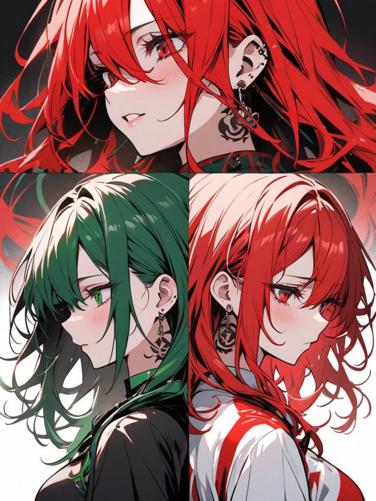 Three-view of roles,character design,Character design,Three View,full bodyesbian,frontage,Lateral face,on back,Set,Lolita prostitute,Very gorgeous,Maximalism,extreme hight detail,RococoStyle,Super long hair,Complex accessories,Complex hairstyles,Strawberry theme,dark red color,green color,strawberry hair ornament,Strawberry-shaped gemstone,Skirts of various materials,Different fabrics,Dark green hair,sceptre