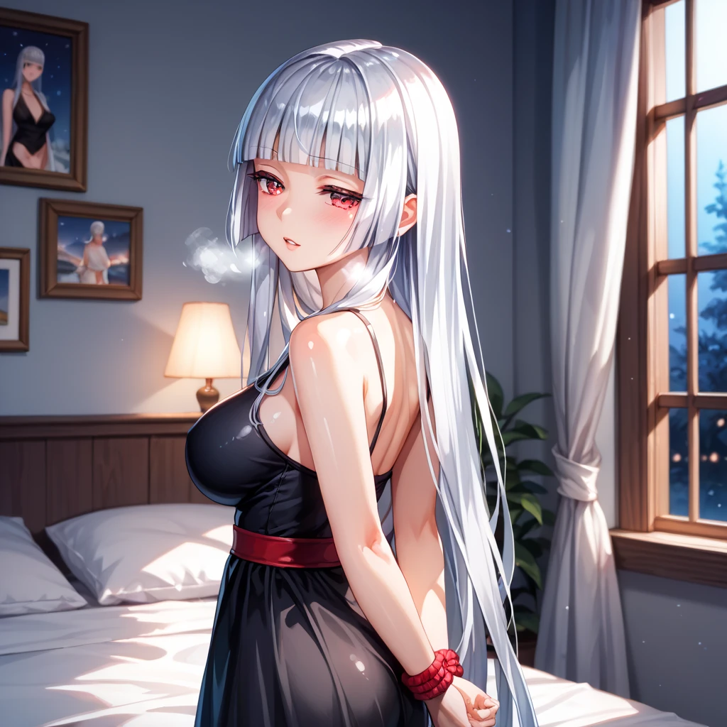 1girl,one_finger_selfie_challenge,hand cover boob,hand cover pussy cute, , young, boyish, childish, small breasts, silver hair, cat ears, blue eyes, beautiful eyes, teen girl, asy, sailor collar, estrus, metestrus, start to undress, naughty sexy, lost virgin, virgin, blush, beautiful skin, big bow on chest