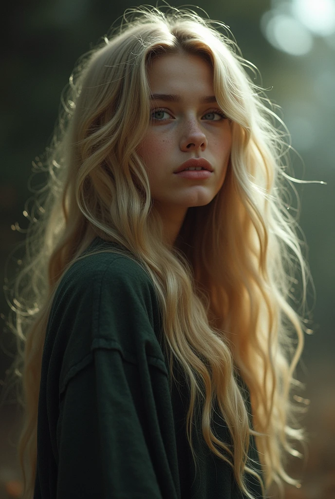 1girl in, age16, Solo, Long wavy hair, , long messy windy blonde hair, looking at camera, o-face, blonde hair, jewelry, Full body, (extremely detailed 8k wallpaper), soft lighting, high quality, film grain, Fujifilm XT3 sharp focus, f 5.6, 50mm, High Detail, Sharp focus,(natural light), (seductive), revealing, Realistic, sexy, tight white t-shirt