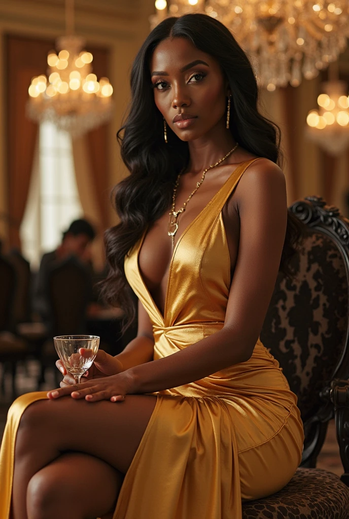Generate an image featuring three sophisticated and elegantly dressed Black women aboard a luxurious yacht. The women should exude confidence and glamour, with impeccable style and poise. The yacht should be depicted in a lavish setting, showcasing opulent details and a sense of leisure and luxury. Realistic, animation