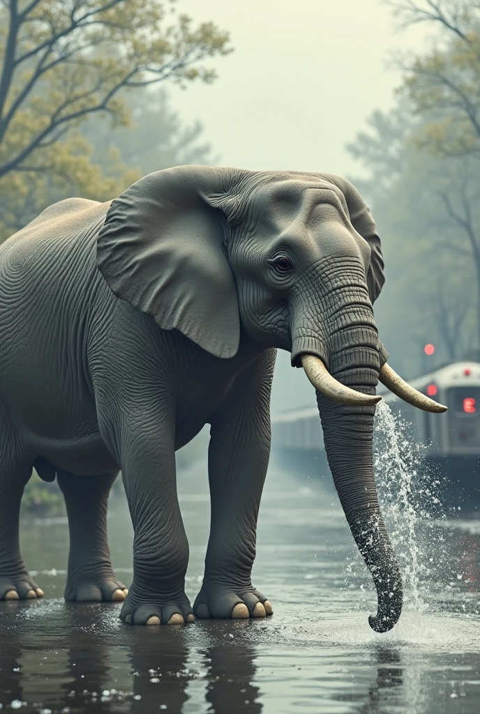 Stone elephant statue, carved ,covered by flood  ,realist, in culiacan city