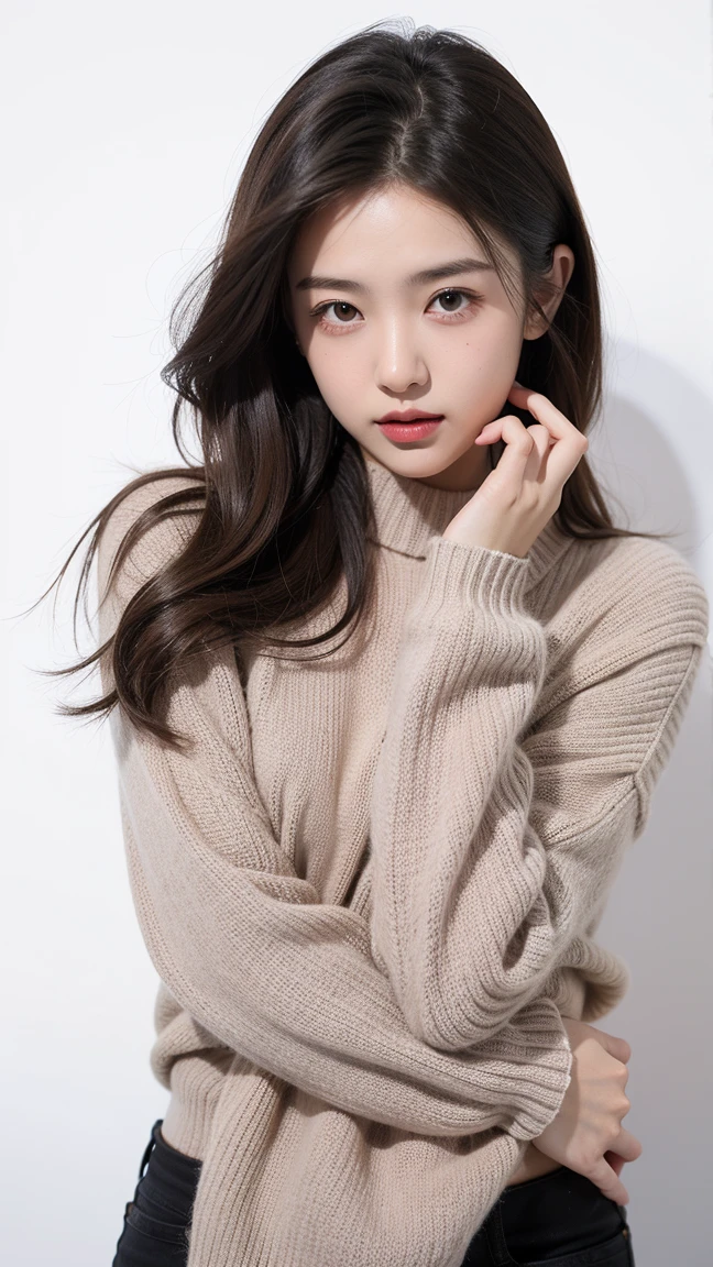 1 Girl,sweater,White background,