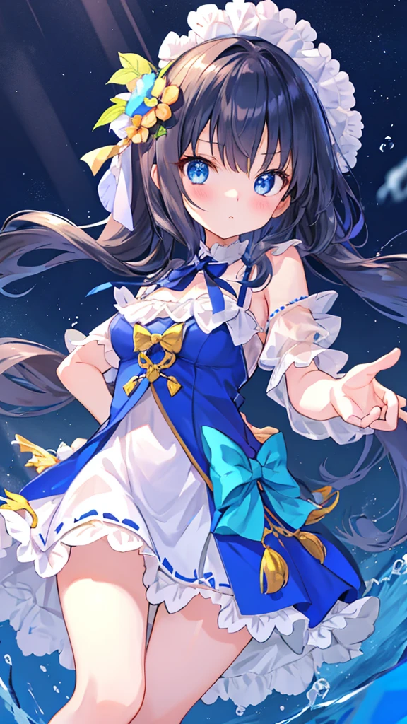 Masterpiece、Highest quality、highest quality、(Open Mouth Smile)、Shiny hair quality、Small face、Super detailed, beautiful, wide eyes、Ultra-detailed, clear and beautiful faces、(cute illustration:1.2), High-resolution, ultra-detailed, best quality, embarrassed、Thighs, Awards, Anatomically correct