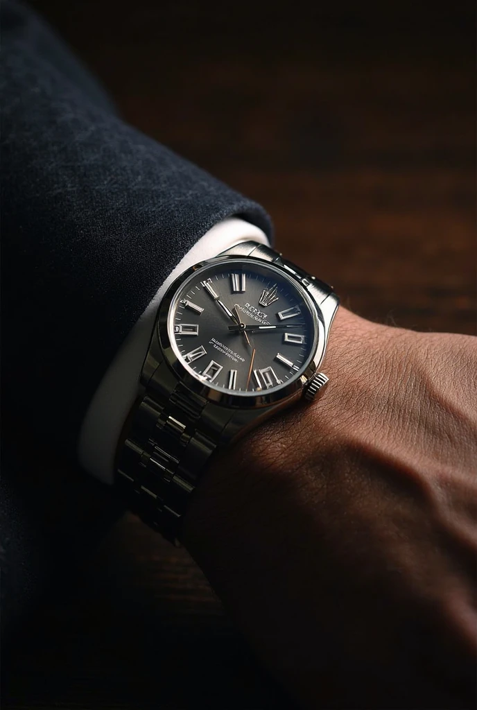 A Black rolex watch on wrist on an indian man' hand