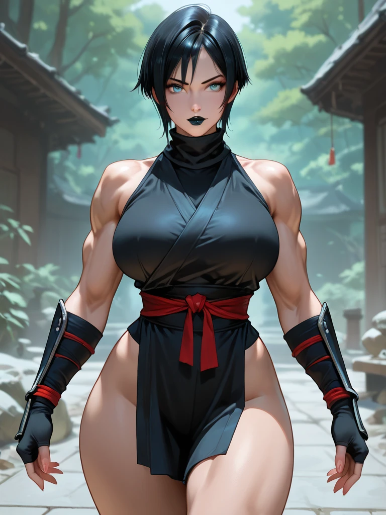 (sharp focus, masterpiece, HD, anatomically correct, best quality, shexyo:1.2), detailed, detailed face, detailed eyes, (white background:1.2), (soifon, short hair, bangs, black hair, short hair with long locks, long braids, blue eyes:1.3), (1girl, solo, standing:1.3), (thick, voluptuous, chubby, milf, thick thighs, fat thighs, wide hips:1.3), sexy, hot, (thick lips, big lips, bimbolips, blush, parted lips, sexy smile, shy:1.5), (Japanese clothes, black hakama, black haori, sleeveless, elbow gloves, cleavage:1.4)