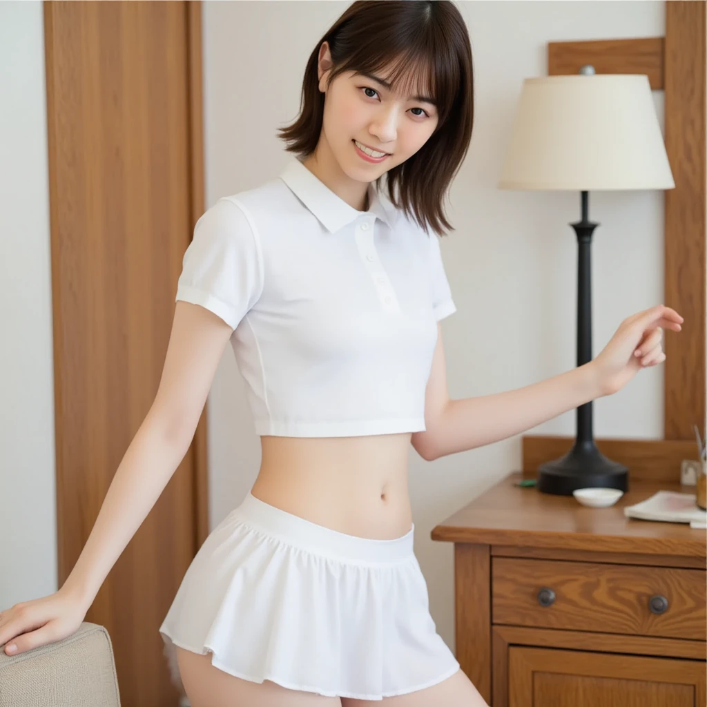 (((Small))),masterpiece, highest quality, High resolution, wallpaper, Realistic, Bright lighting, Professional Lighting, Face Light, Smooth lighting, Japanese Girls, ((Whole body 1.4)),Are standing, cute, smile, beautiful girl, gravure, sexy, so beautiful, Beautiful Skin, Beautiful and detailed、Detailed face、slim、Moderate, short hair, Blonde Hair, Brown Eyes, View your viewers,Nurse Costume,mini skirt,squat,White Bra, Panty Shot,White panties,Sunny Flower Park,Small,
