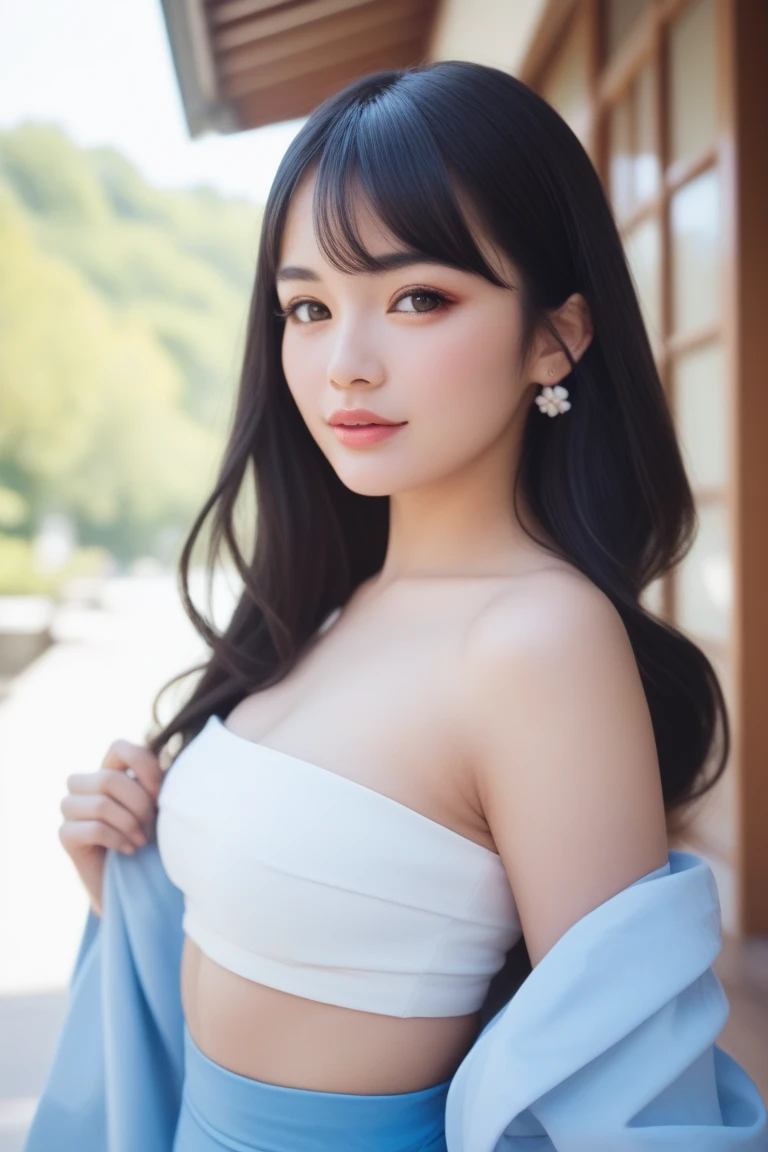 (masterpiece:1.3), (8K, Photorealistic, Raw photo, Best image quality: 1.4), Japanese 、Take a full-body photo,kimono、Less exposure、Cute costume,Japanese hairstyle,crystal,Natural color lip,(Fluffy Hair:1.2)、Cleavage:1.2、Super detailed face、Attention to detail、double eyelid、Put your chest together、Sharp focus:1.2、Beautiful woman:1.4、Black Hair、highest quality、masterpiece、超A high resolution、(Photorealistic:1.4)、Highly detailed and professionally lit smile、