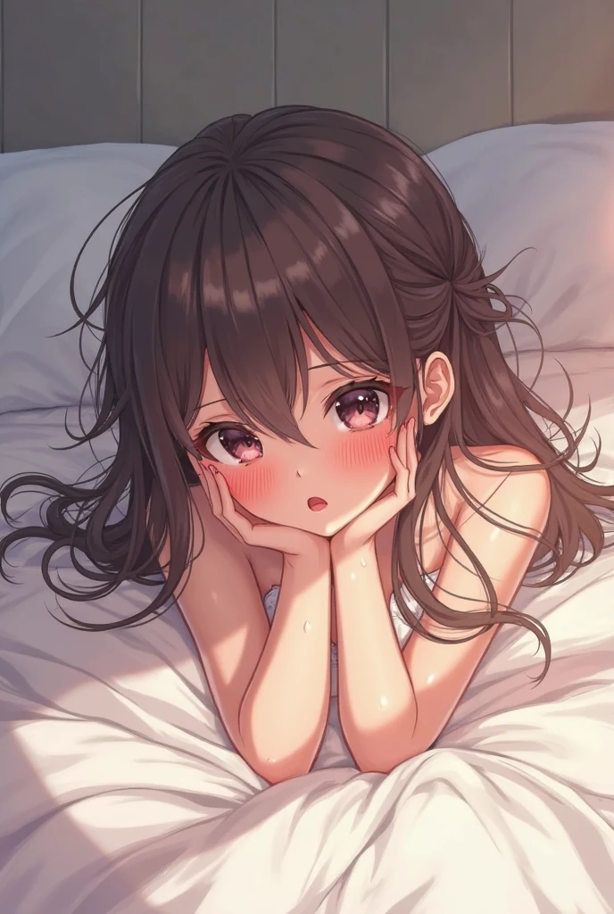 anime girl lying on her stomach on the bed
