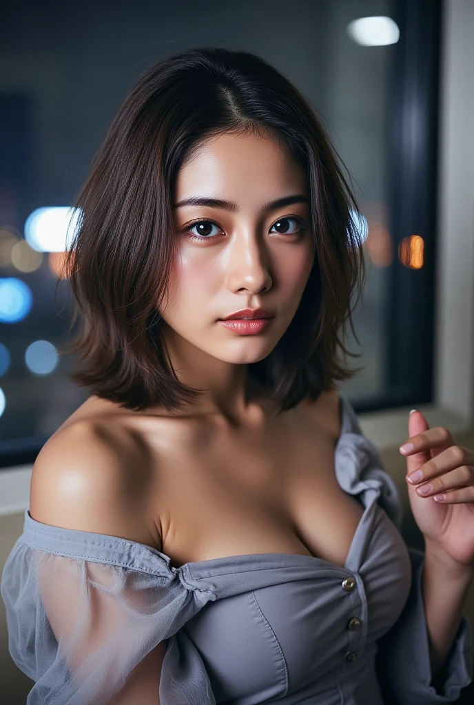 Girl photo, short hair, blonde hair, wearing kimono, hot spring, natural hot spring on background Top quality, realistic, photorealistic, (complex details: 1.2), (delicate details), (cinematic lights, highest quality backlight), clear lines, sharp focus, realistic face, detailed face Unity 8K wallpaper, ultra high resolution, (Photorealistic: 1.4) Watch the viewer, huge breasts, cleavage, wet skin, yawn