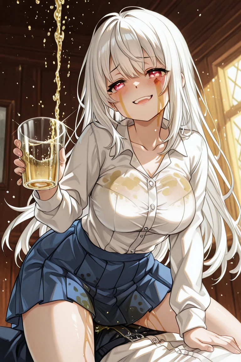 Runny nose and drooling、eating meat、Punch your stomach with all your might、A high school girl who has consumed a lot of whiskey and meat and has a bloated belly is smiling and dripping with snot as she gets sexually excited.