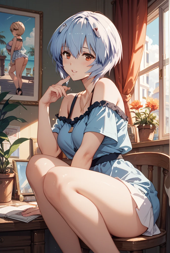 (Highest quality:1.4、masterpiece:1.4、Super detailed:1.4、8K:1.4)、bikini、F cup bust、Medium breast、sit、Big eyes、Very cute face、Soft Breasts