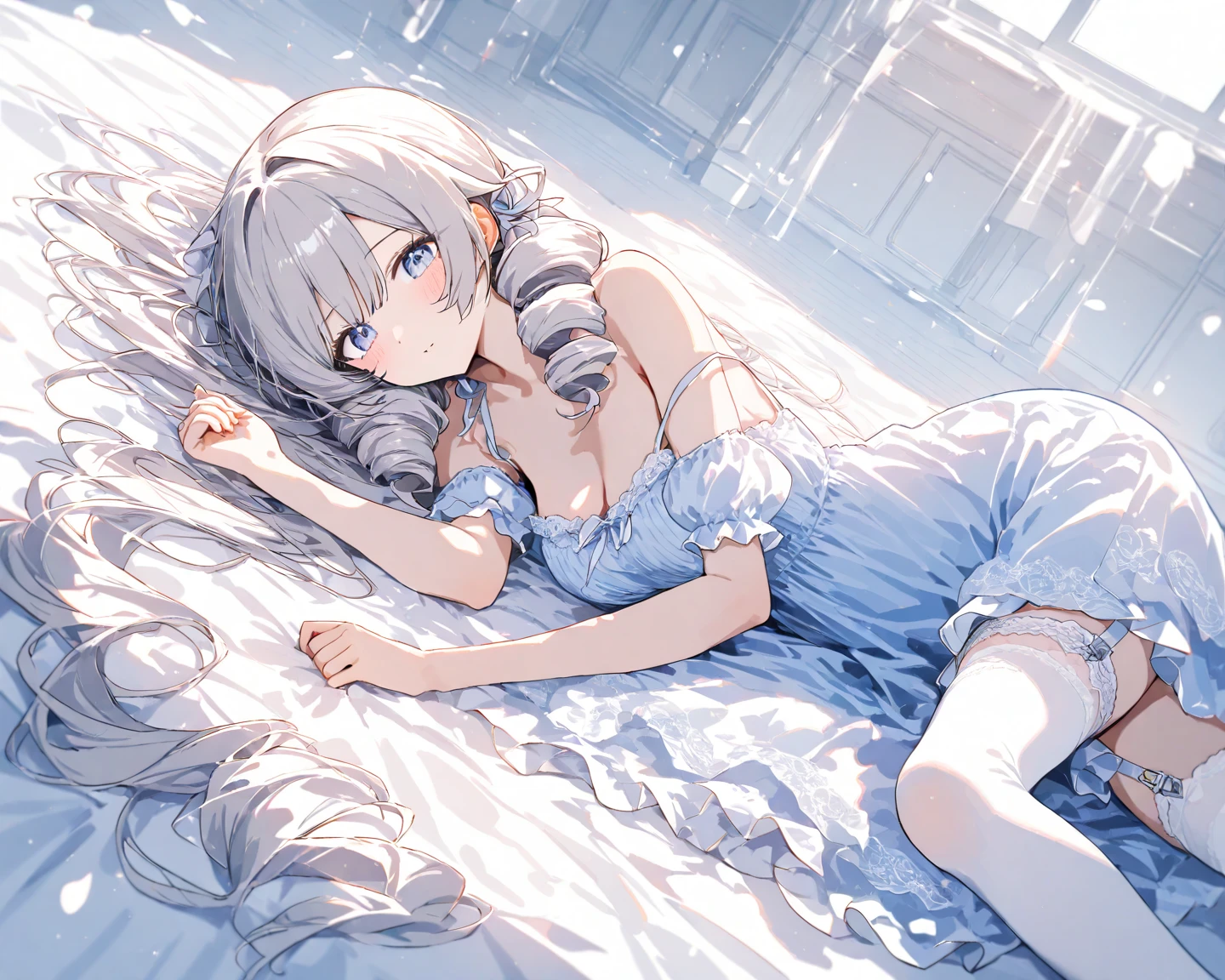((((masterpiece, best quality, ultra detail, very_high_resolution, large_filesize, full color)))), sleeping in bed, (((There is a little sheep on my head))), The moonlight is beautiful