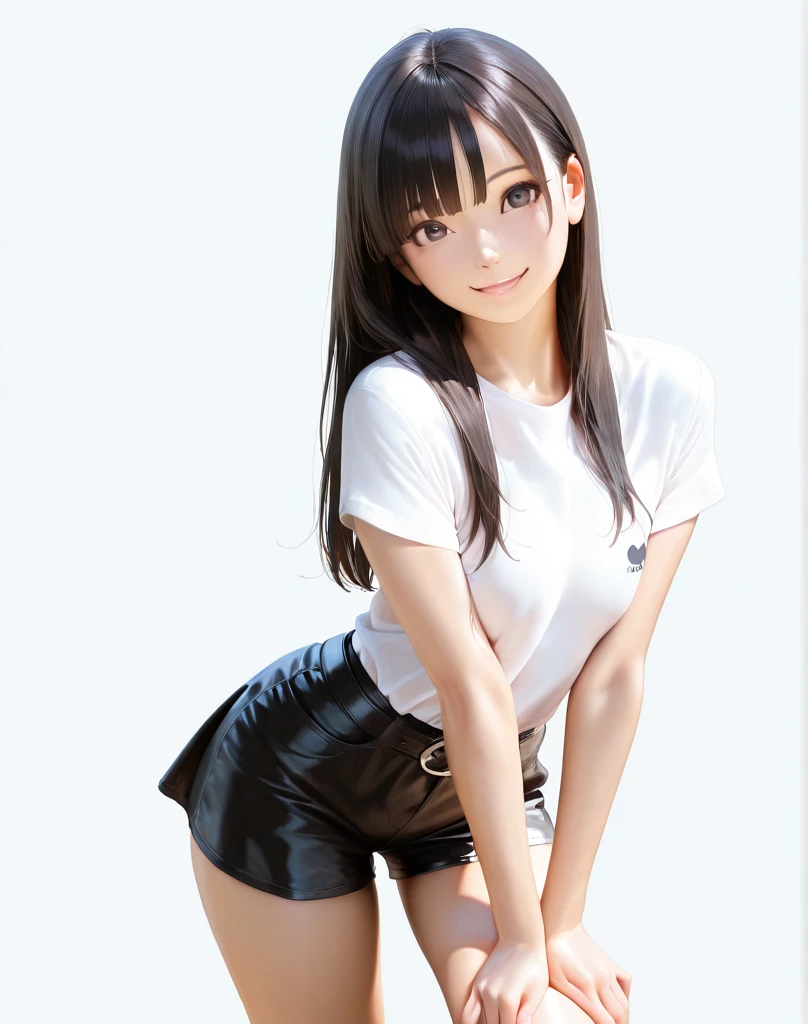 So cute and beautiful,(Very exquisite beautiful face and eyes),(smile:1.2),blush,View your viewers,Navy Blue Louvruma,White Training Shirt,Short sleeve, Are standing,Elegant pose,Cowboy Shot,Leg details,Training gym locker room,Black Hair, (Highest quality,masterpiece),Absurd,High resolution,Very detailed,Very detailed,32K,8k resolution, Intricate details,Movie Scenes,Detailed Background,alone,Dynamic Angle,Perfect hands,