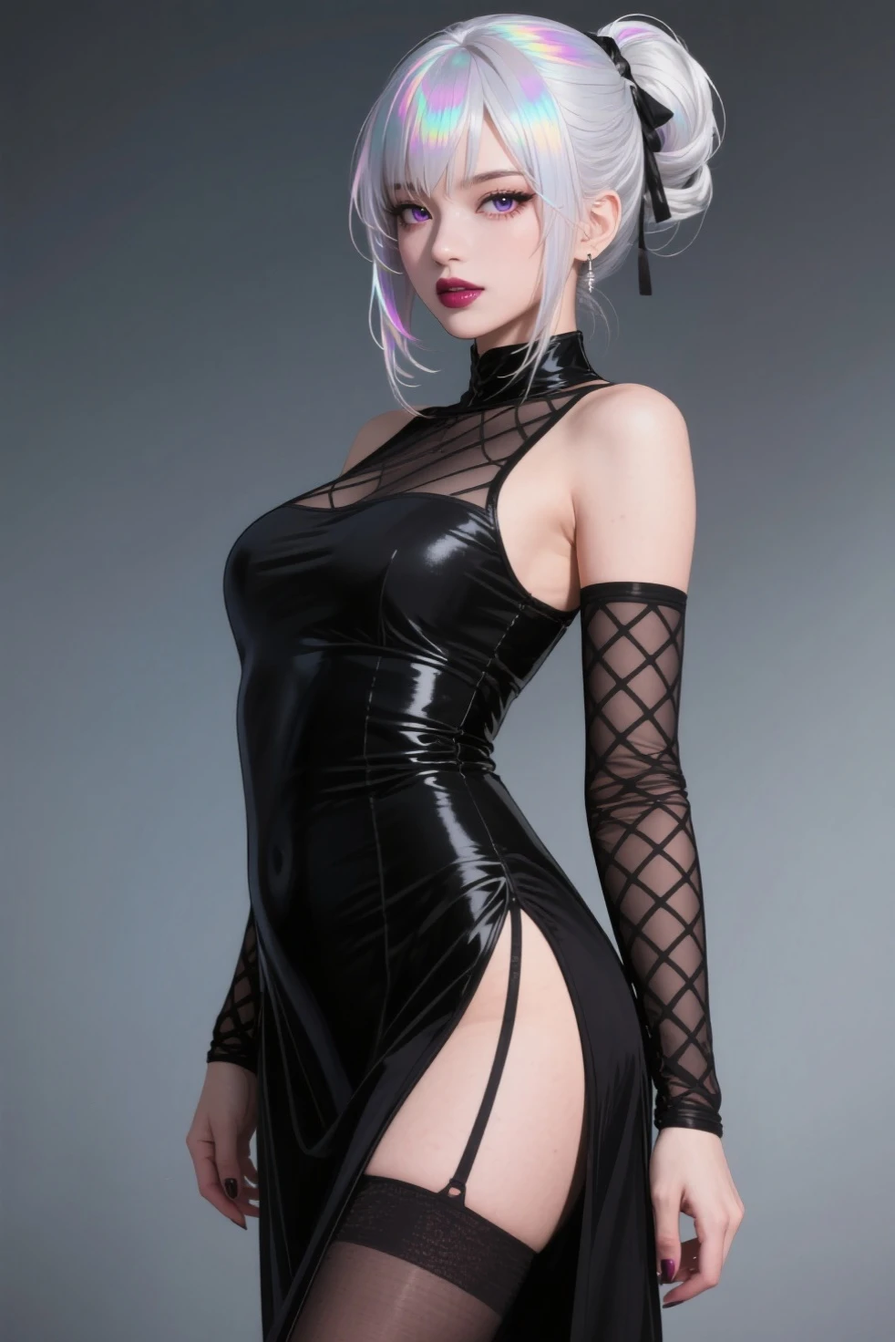 Photograph of an extremely slim and muscular female succubus wearing an intricate and revealing gothic evening dress with tight, see-through skin, lip biting, thick neon lip gloss, lip glaze, shiny skin, wet, sexy, looking at the viewer, eyes to the camera,enjoying, I long, obsessed, choker, braided pink hair, full body photography, Incredibly slim body, gothic makeup, Extremely thin body,well-defined collarbones, well-defined hip bones, well-defined rib cage, extremely thin arms and legs, Masterpiece, anatomically correct, textured skin, super detail, High details, high quality, Best Quality, full lips, Open mouth, big anime eyes, begging, claiming, language, seductive smiling, intense eyes, Open mouth, lip biting