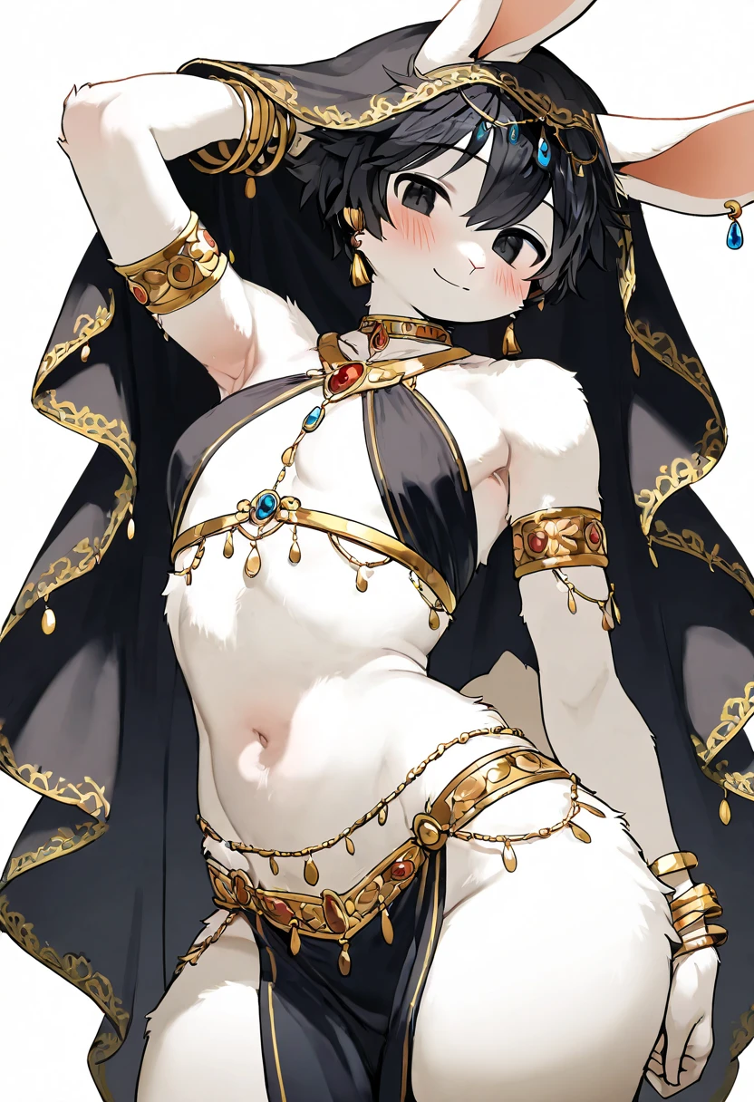 (1 boy 20 years old solo:1.4),(flat chest:1.4),(dark skin:1.7), (masterpiece:1.2), highest quality, High resolution, unity 8k wallpaper, (fine and beautiful eyes:1.6), highly detailed face, perfect lighting, Detailed CG, (perfect hands, perfect anatomy), 20 years old, (black hair:1.3), detailed eyes, best quality, extremely detailed, very precise detailed, (glasses:1.6), (blunt bangs:1.3), (open mouth), (very short pixie cut:1.2), (Sandals:1.2), (evil smile:1.4), , (half closed eyes:1.3) ,long sidelocks, (blush),(kneeling:1.3),(Put left knee in front:1.5),(see-through arabian clothes:1.5),,( harem pants:1.4),(arms behind head),spread legs,(veil:1.3),(see-through belly dance costume:1.2)