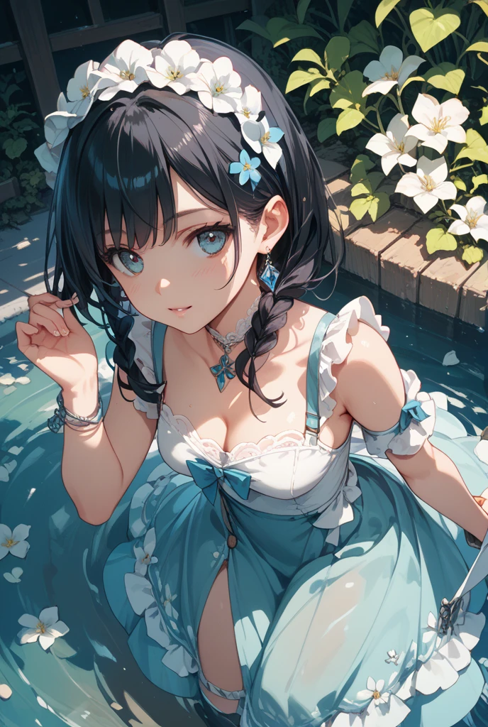 Masterpiece、Highest quality、Super detailed、1 girl、(Big Tits)、Fluffy and soft long hair、Blue Eyes、Cleavage、Navy Blue Hair、Pretty Cure、Mysterious Forest