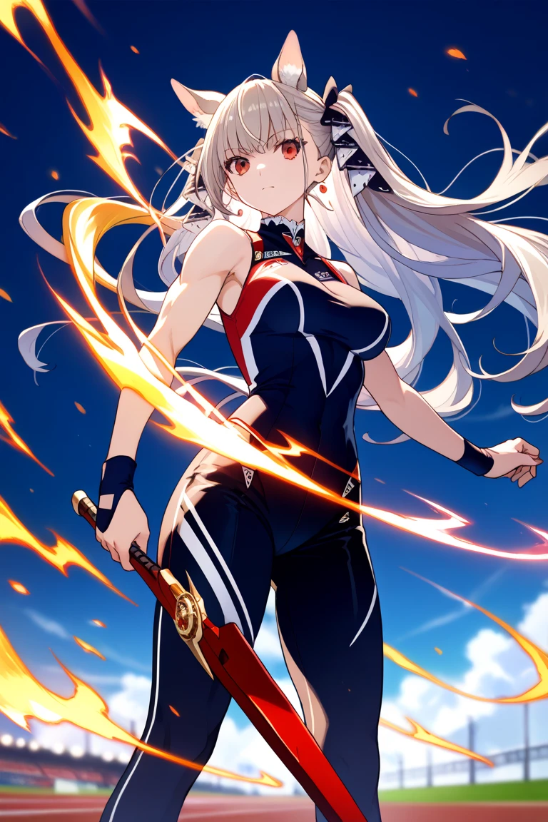 tmasterpiece，best qualtiy，high detal，style of anime，A cute girl，Wearing a three-point bikini，Holding a long hammer in his hand，She raised the hammer，Background solid color white