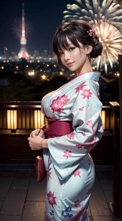 (8k、RAW Photos、top-quality、​masterpiece:1.2)、(realisitic、Photorealsitic:1.37)、女の子1人、japanes、25-years old、femele、(deep in the night)、Moon Night、a room、Night cityscape seen from the window、Studio Lighting、face lights、photon maping、Radio City、(full bodyesbian)、Dark brown hair、Detailed lips、detailedeyes、More skin、(huge tit:1.2)、(kimono、jpn)、(Floral kimono)、(Wearing a kimono)、Exposed cleavage、exposed shoulder、Thigh exposure、Dark pubic hair:1.5、(cammel toe)、perfectbody、shinny skin、a smile、((to stand))、cowboy  shot、Make eye contact with the camera