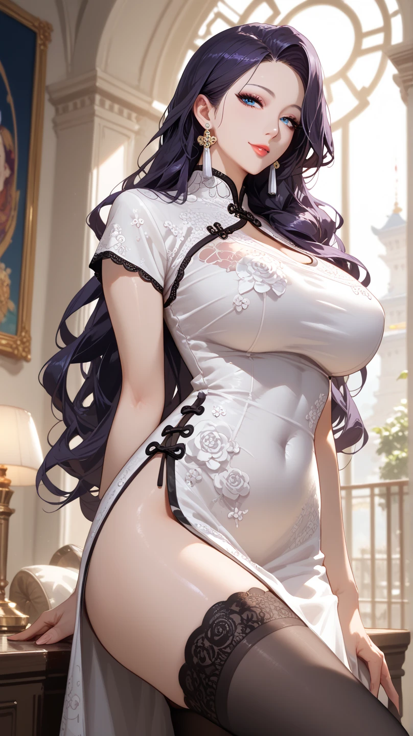 realistically、Face the truth、Real 18 year old girl，,(((Large Breasts)))Breast sagging、Low-cut(((Cleavage )))、(((Wide hips,)))(((Hourglass figure)))((Long legs)),Braided hair、Close-up of a tight long skirt made of beige thin fabric，Look up from the right side under the glasses、Sexy、Make your thighs a little thicker、、Sexy的姿勢、Smile、Girls Bedroom