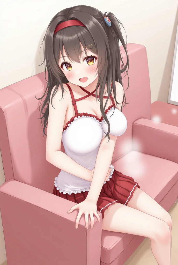 Shimamura Uzuki, Brush, ((White panties, Camel Toe, Areola,Bedroom,Lie in)),
