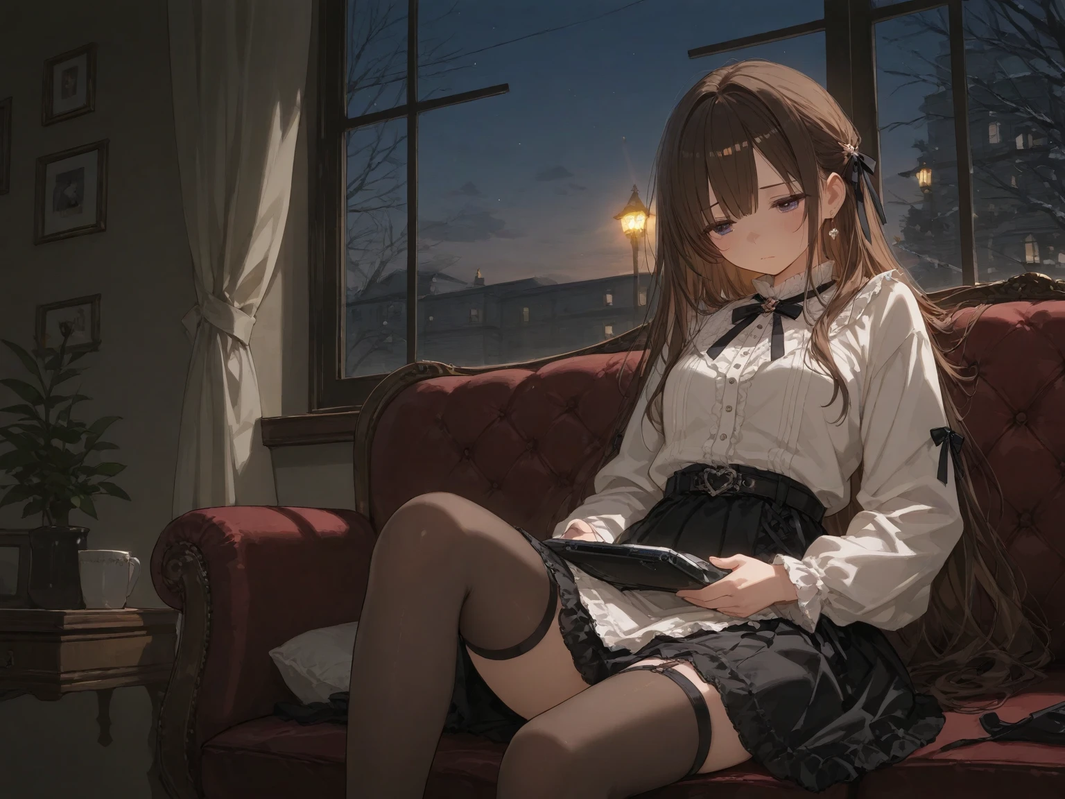 Underboob、shirt、1 girl、Black and long straight hair、Dignified behavior
