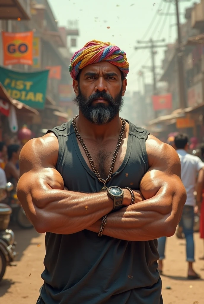 (masterpiece, intricately detailed, highest resolution, best quality:1.2),a cocky ((indian:1.2)), ((drug dealer:1.2)), a 23 y.o muscle stud with a muscular physique sitting on a chair completely covered with jewelry, ((big chain with a huge pendant:1.2)), with black eyes,dark-skinned male, chavalpha , beardalpha, bald head, signature mustache, gay chest harness, huge beard, mutton- chops,flaccid penis,saggy balls,((excessive cum:1.2)), ((cum on body:1.2)), cum drip, hairy chest,vascular,muscle striations,soft light,fantastic realism,