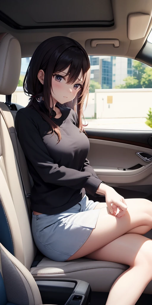 (masterpiece:1.2, highest quality), (realistic, photorealistic:1.4), beautiful illustrations, (natural side lighting, movie lighting), 
looking at the viewer, 1 female, Japanese, woman in her 20s, perfect face, Cute symmetrical face, shiny skin, 
(short hair, brown hair), hair between eyes, brown eyes, long eyelash, (big breasts), 
beautiful hair, beautiful face, detailed and beautiful eyes, beautiful clavicle, beautiful body, beautiful breasts, beautiful thighs, beautiful feet, beautiful fingers, 
((Plain T-shirt one piece:1.6, middle boots, shorts, plain baseball cap:1.4)), evening, ((Sit in the back seat of the car:1.6)), Are standing, (cute smile, cowboy shot),