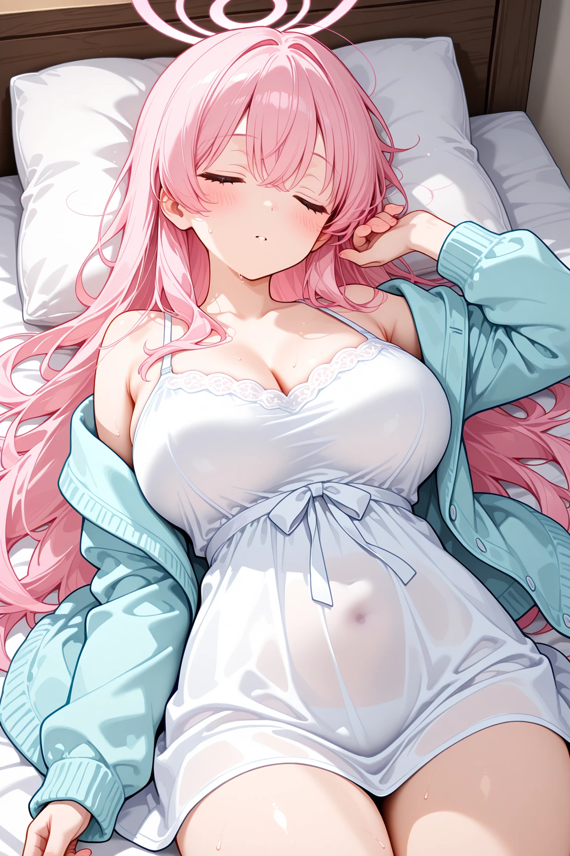 history, hitori gotou, blue eyes, cube hair ornament, hair between eyes, hair ornament, pink hair, (one side up:1.2), long hair, large breasts, Cleavage, BREAK,
(a girl sleeping on bed:1.5),(lying back down:1.1),(nether region:1.3),(closed eyes:1.2),(troubled eyebrows:1.2),(from above:1.3),(oversized long sleeves pink pajamas:1.3),(bed room:1.3),arms up,lift clothes,(show off bra:1.1),(white lace bra:1.3)
BREAK looking at viewer,
BREAK (masterpiece:1.2), best quality, high resolution, unity 8k wallpaper, (illustration:0.8), (beautiful detailed eyes:1.2), extremely detailed face, perfect lighting, extremely detailed CG, (perfect hands, perfect anatomy),