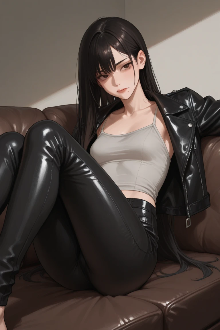 1girl, city,BREAK zozo-nosiro,oni horns,black hair,black eyes, long hair, ponytail, black bikini,black jacket, boots, bracelet,black enamel pants,pendant, BREAK smile,sitting, BREAK, (dark light:1.2),(hyper extreme detailed),(masterpeace:0.5),(hyper extreme),(photorealistic),game cg,llustration,novel illustration,beautiful lighting,light from the front,