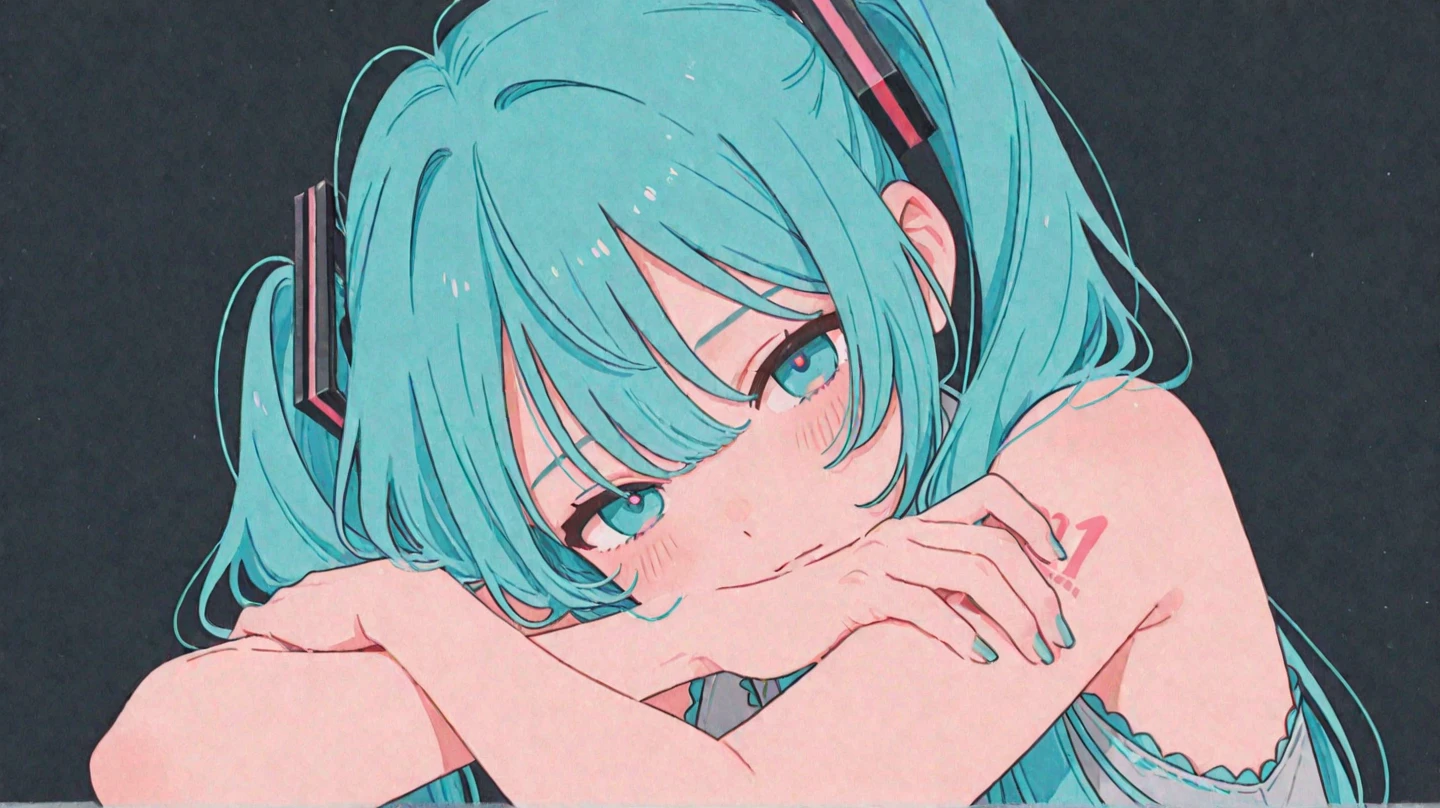 hasune_miku, tears of joy, tear dropping, fading out, disappearing, water color, high-res, pencil sketch, ultra detailed, 8k