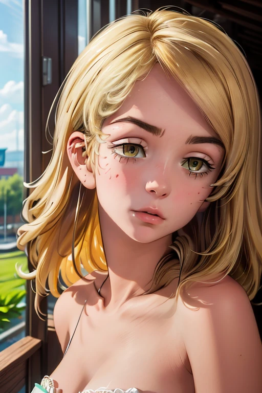 female,green eyes,blond hair,milf,mother,cute face,beatiful,good quality,illustration