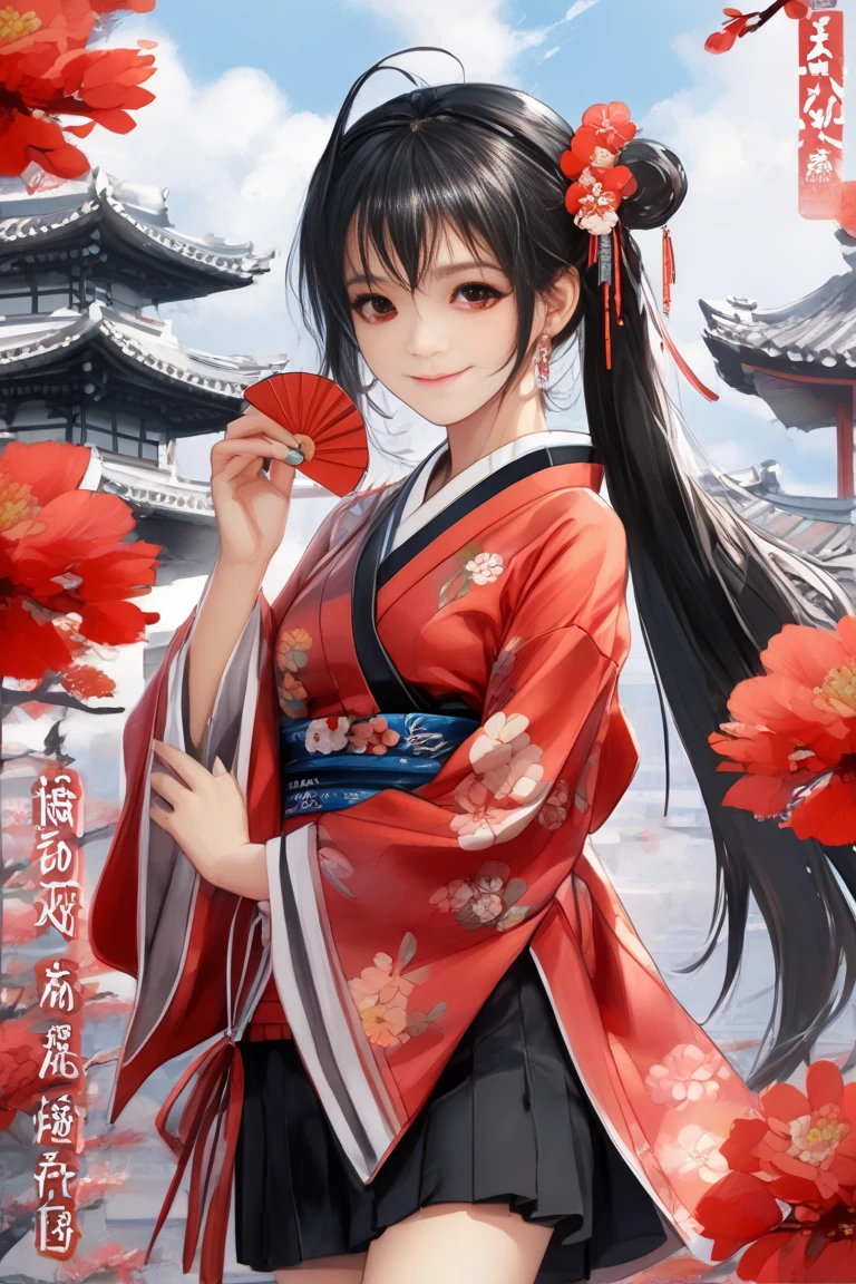 back view ((body paint style)), (((in a beautiful Body Paint Art is Cherry Blossom))) solo ((blunt bangs)) (black hair long hair cute Shrine maiden girl, 15 yo, sexy closed eyes, cute smile), perfect anatomy, masterpiece, best quality, 16k.