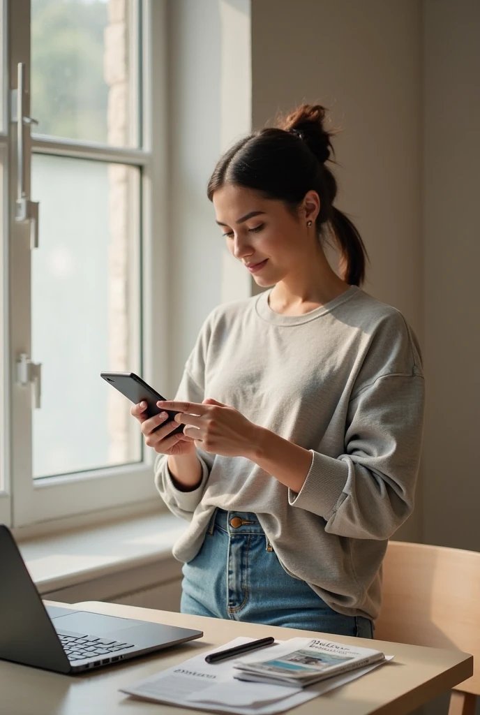 Brunette girl with a tablet in her hands