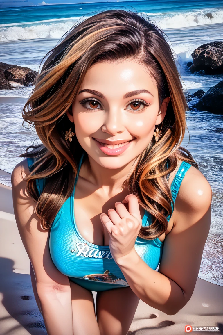 ((highest quality, 8k, masterpiece :1.3)), Beautiful woman with perfect figure :1.4, ((Light brown long hair, Medium chest :1.2)), (Wearing an iridescent metallic micro bikini:1.5), hammockに横たわる, hammock, At the Beach:1.2, Highly detailed face and skin texture, Fine grain, double eyelid, Arms hugging chest, smile、