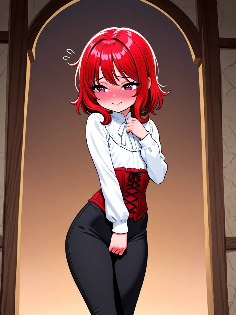 (thin waist), red hair, (big butt), smirk, ((( big butt ))), big eyes ,from behind, , master piece, young, 16, 1 girl, thighs, small chest