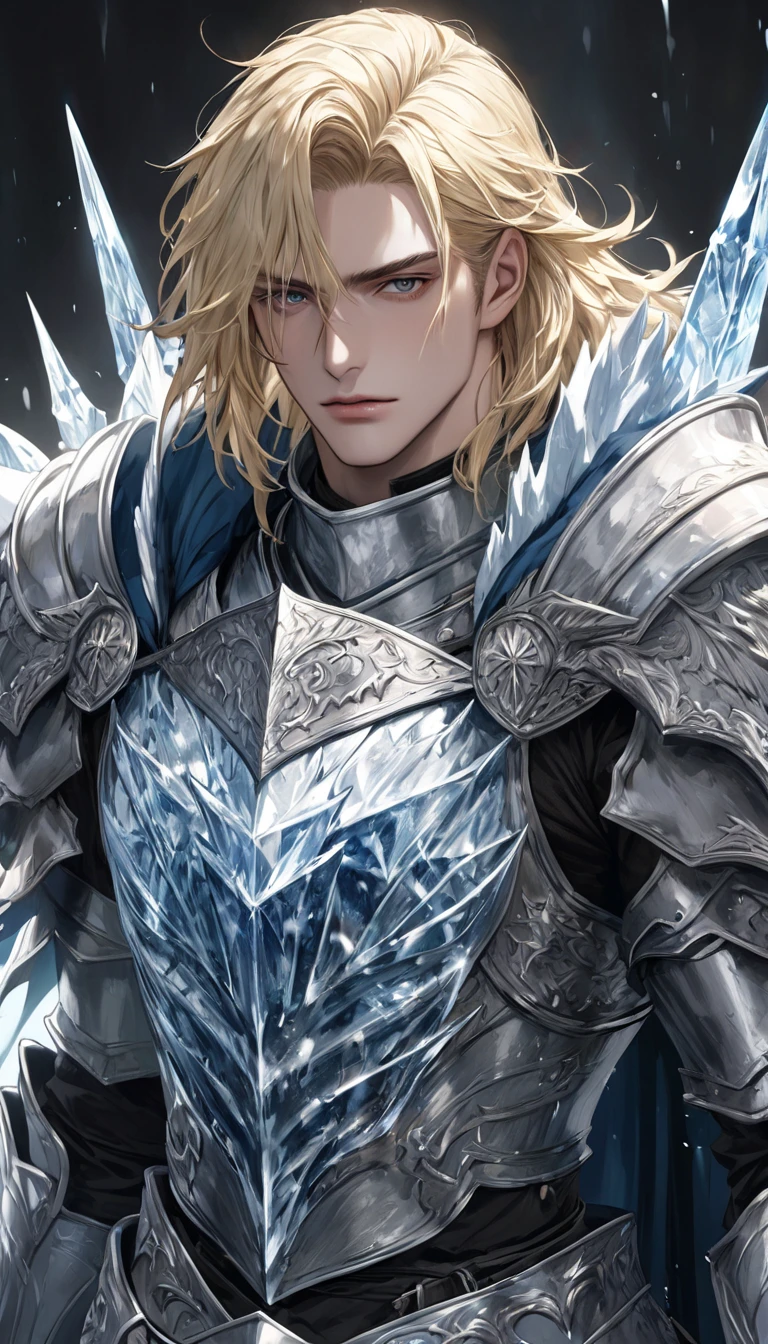 ((Young Men)), Knight, Fluttering Cloak, Ribbon, Silver Western Sword, Sabre, Gauntlet, Elongated Eyes, (((Extremely Clear and Delicate Depiction of Facial Features)))), ((Delicate Eye Depiction)), Dramatic Composition, Film Lighting, Extreme Detail, High Resolution, ((Dynamic Pose))), Silver Armor on Shoulders, Battle Flag Flying, Mist, Dusty, (Fluttering), Floating in the Air, Surrounded by Birds, Bloodstained, Battle Damaged, Wounded, Extreme Detail, High Definition, Depth of Field, Extreme light and shadow, handsome guy, deep eyes, (hair strands are very finely depicted), slightly longer hair